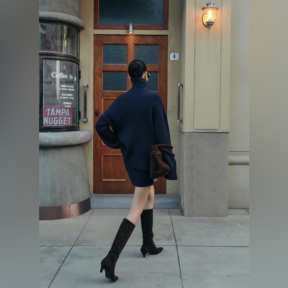 Commense Plain Ribbed Split Sweater Skirt Set - Picture 3 of 15